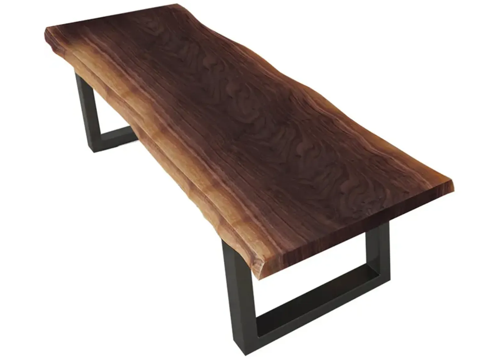 Cid Xue 79 Inch Dining Bench, Brown Live Edge Rectangular Top, Black Metal - Benzara