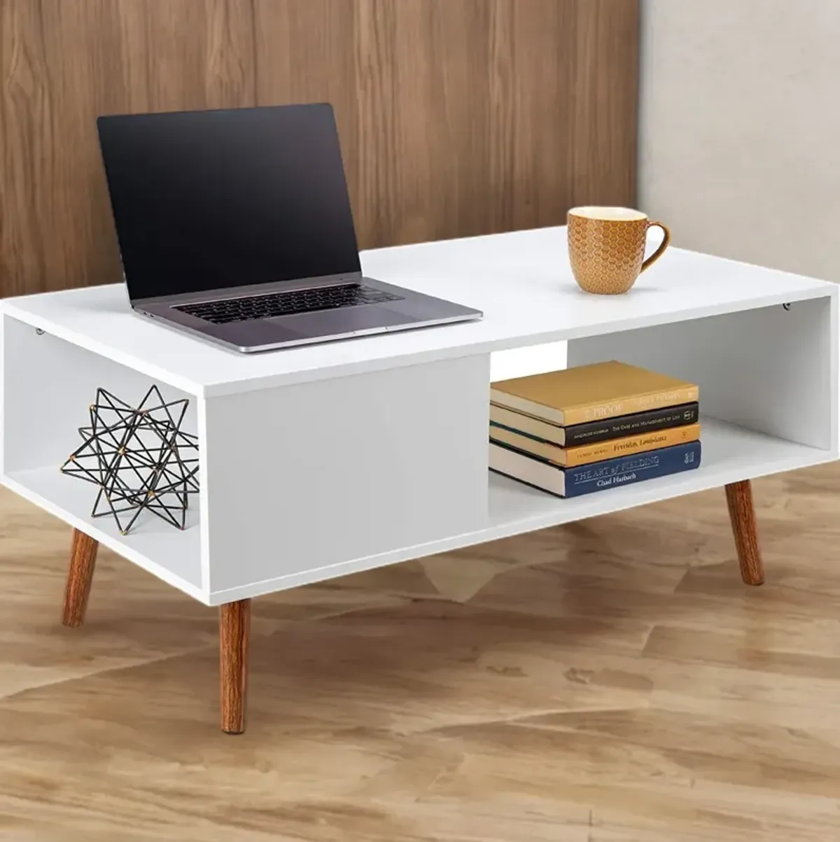 Hivvago Modern Mid-Century Coffee Table Living Room Storage Shelf