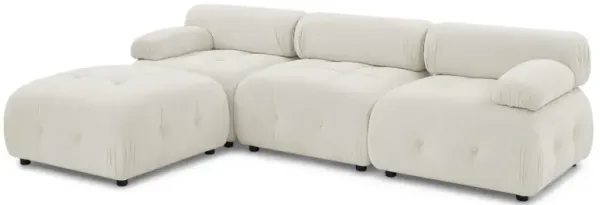 Beige Velvet Modular Sectional Sofa with Reversible Ottoman