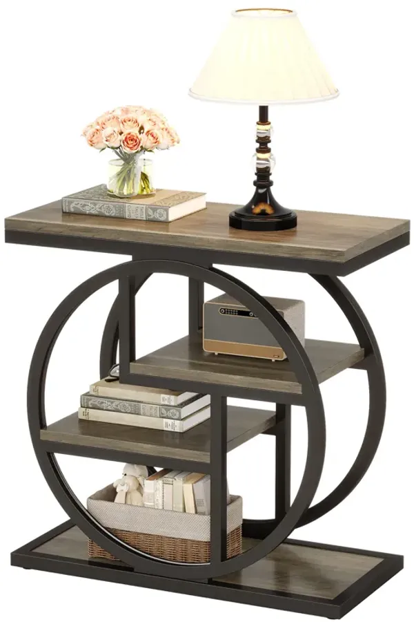 Tribesigns End Table for Living Room, 4-Tier Narrow Side Table with Storage Shelves, Industrial Bedside Table for Bedroom, Wood Small Sofa Side Table with Geometric Metal Frame