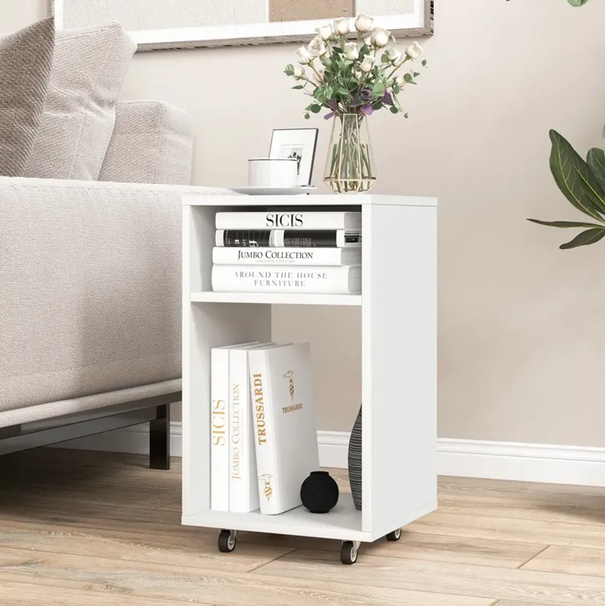 Mobile File Cabinet Wooden Printer Stand Vertical Storage Organizer