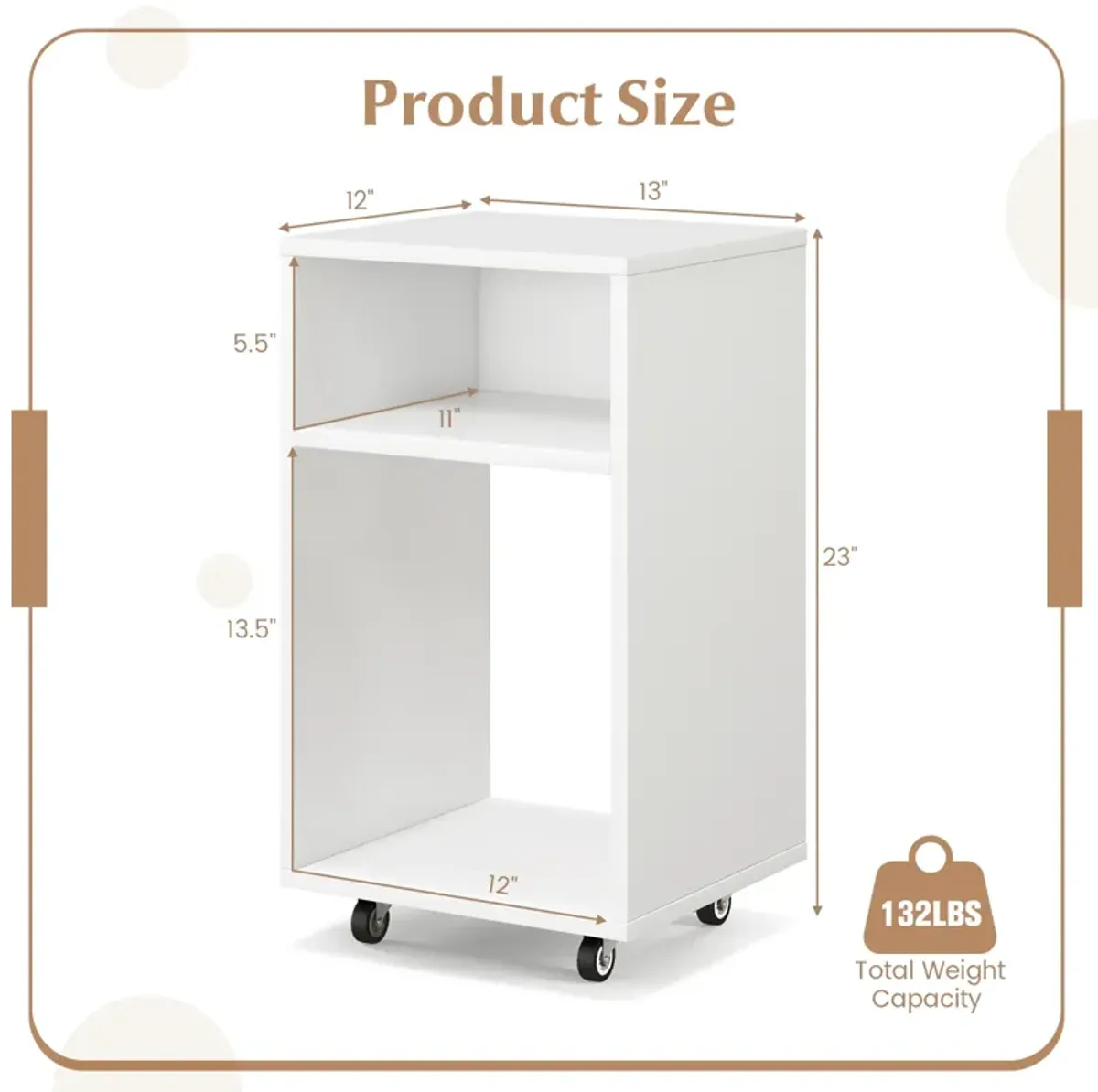 Mobile File Cabinet Wooden Printer Stand Vertical Storage Organizer