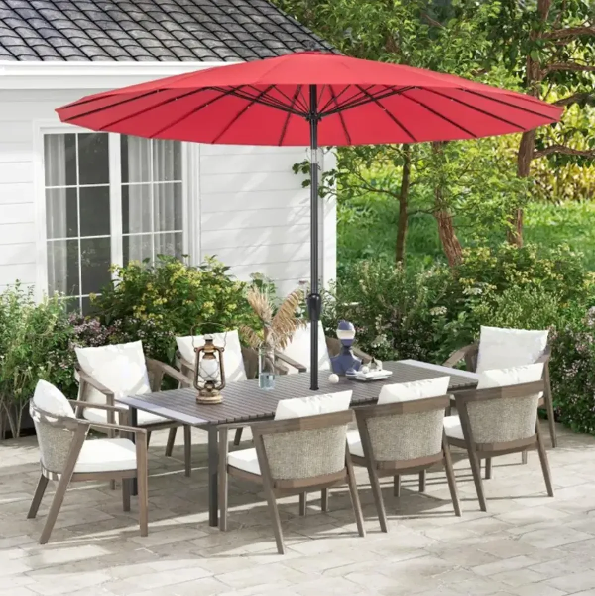 Hivvago 9 Feet Round Patio Umbrella with 18 Fiberglass Ribs