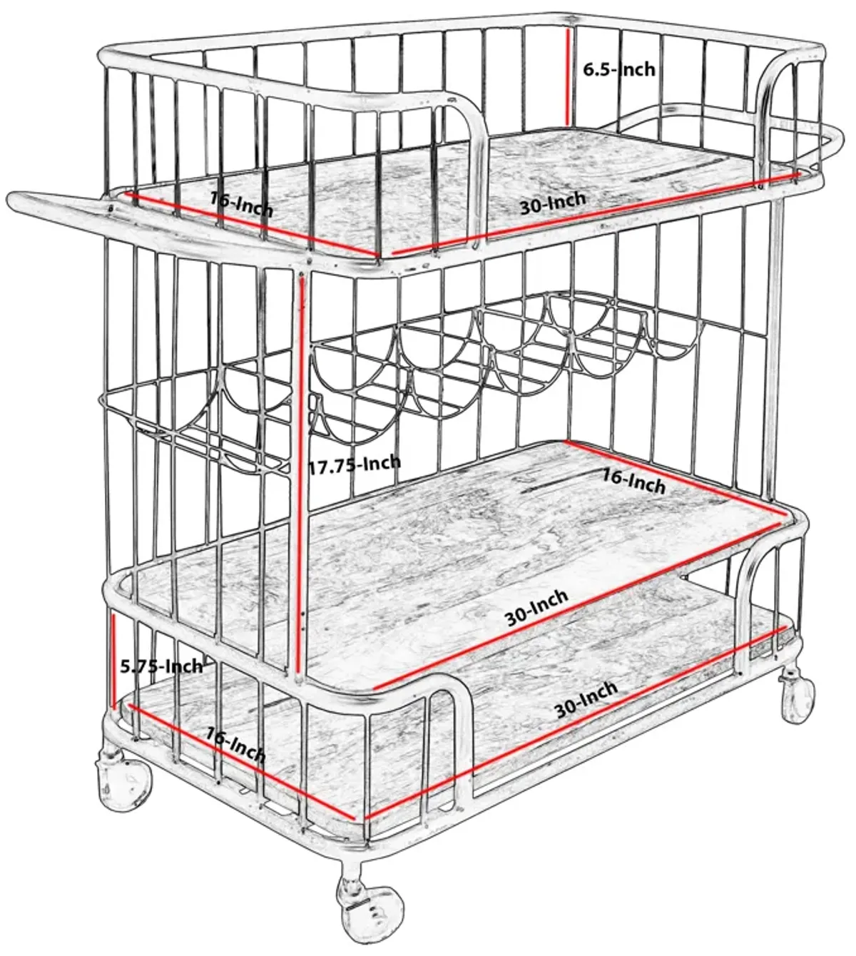 Metal Frame Bar Cart with Wooden Top and 2 Shelves, Black and Brown - Benzara