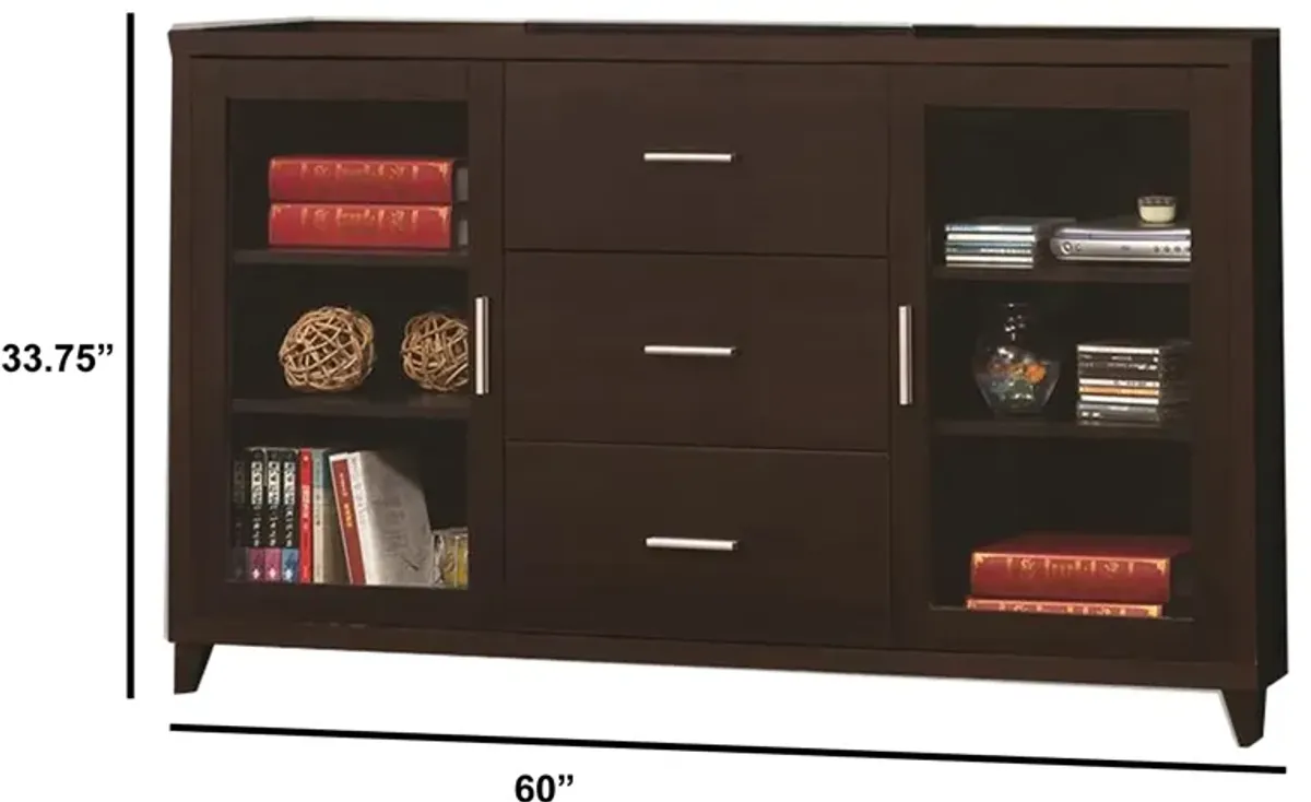 Modern & Minimal Style TV Console With Multi Shelves & Drawers, Cappuccino Brown-Benzara