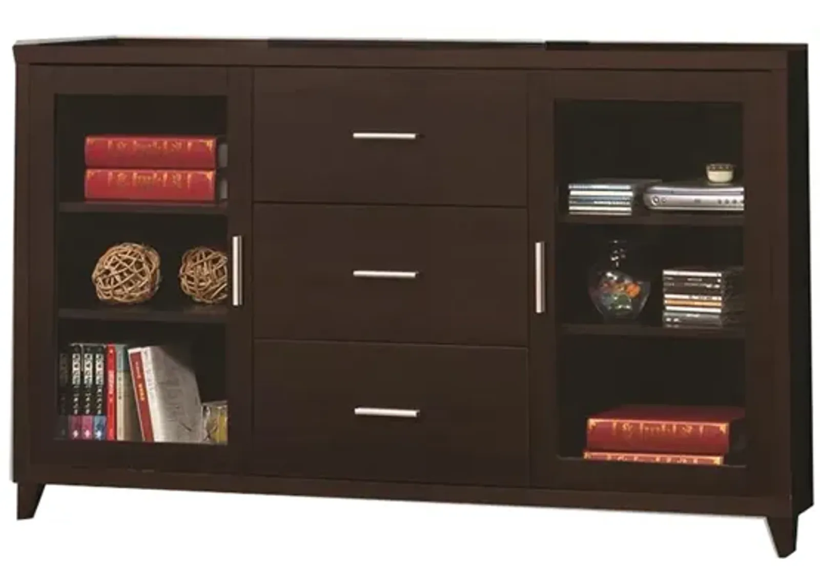 Modern & Minimal Style TV Console With Multi Shelves & Drawers, Cappuccino Brown-Benzara