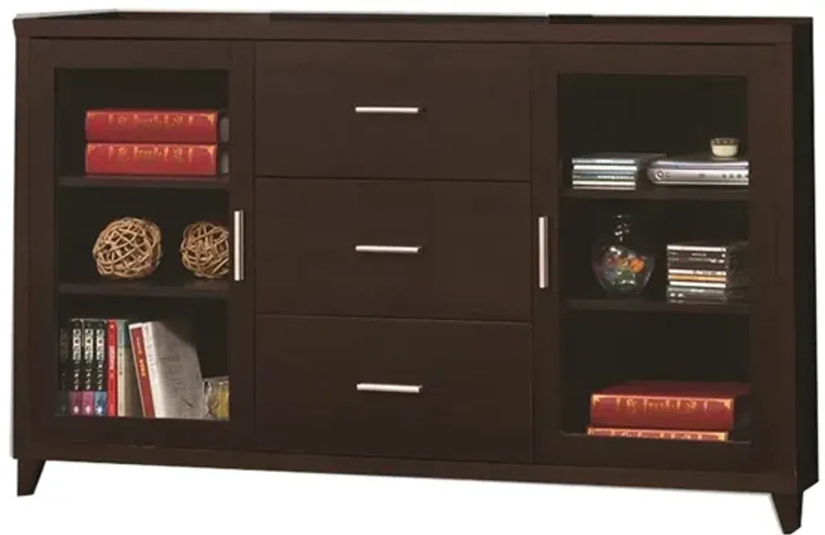 Modern & Minimal Style TV Console With Multi Shelves & Drawers, Cappuccino Brown-Benzara