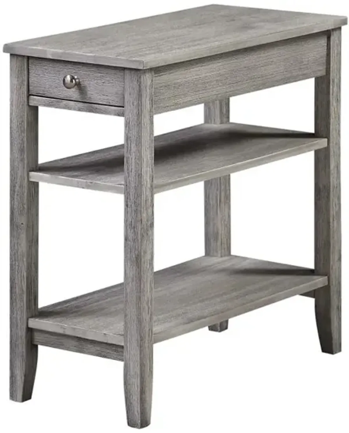 Convenience Concepts American Heritage 1 Drawer Chairside End Table with Shelves Wirebrush Light Gray