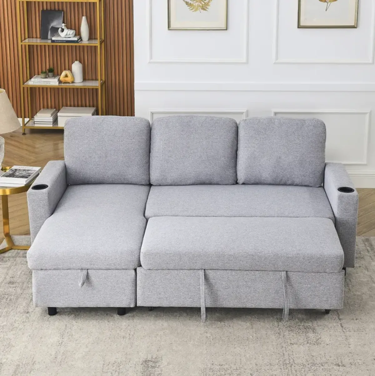 Linen L-Shaped Reversible Sofa Bed for Tight Spaces