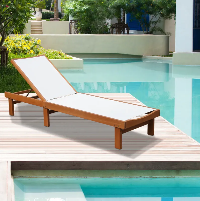 Outdoor Wood Chaise Lounge Chair with 5-Postion Adjustable Back