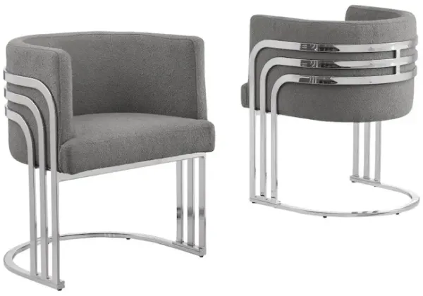 Best Quality Furniture Dark Grey Teddy Fur Barrel Chair, Set Of Two