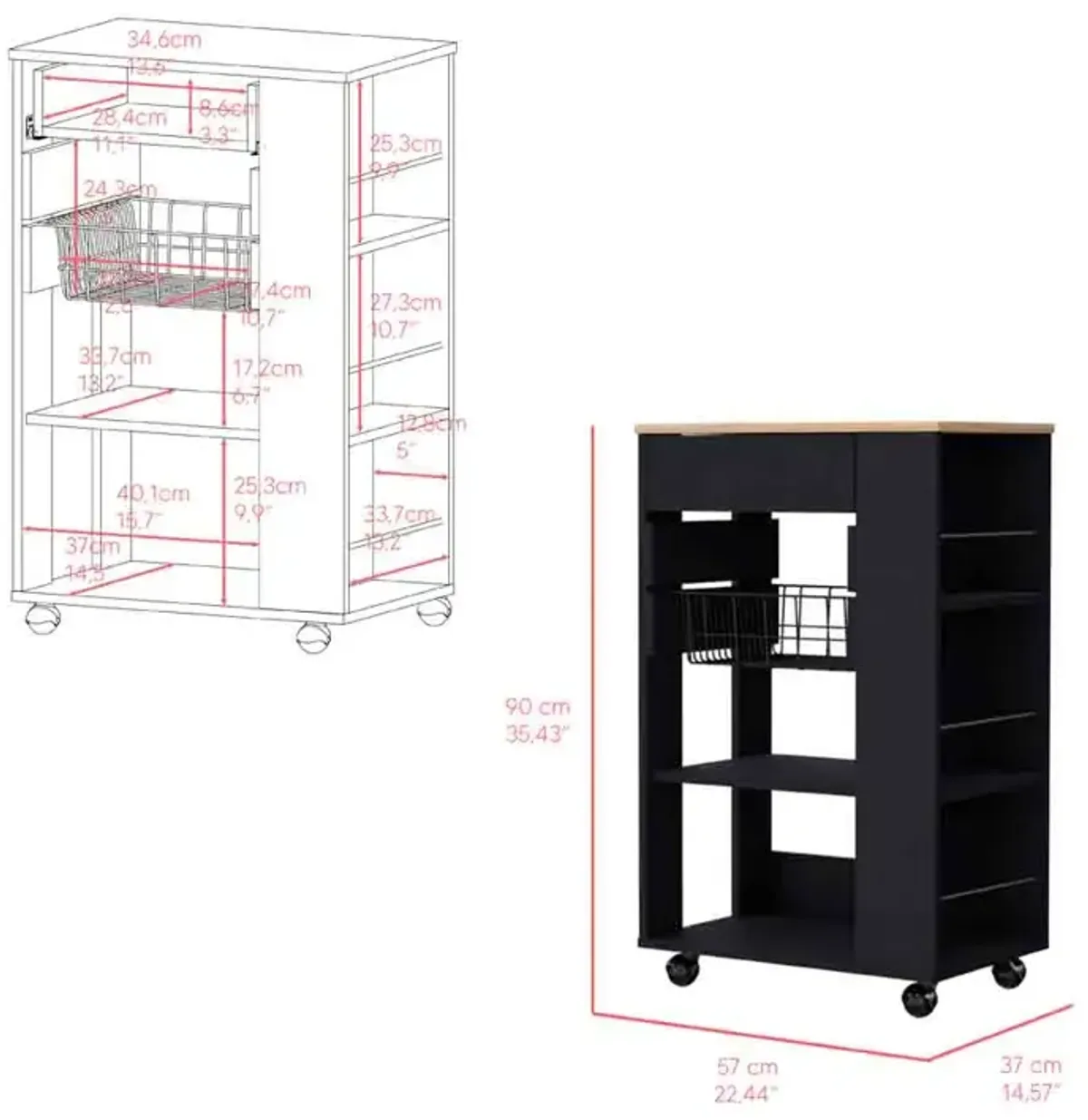 Kitchen Cart Sonex, Kitchen, Black / Light Oak