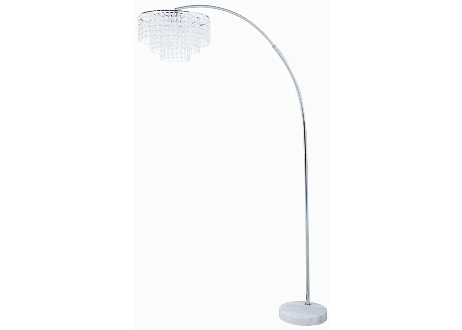 Crystal Accented Tiered Metal Floor Lamp with Marble Base, Silver and White-Benzara