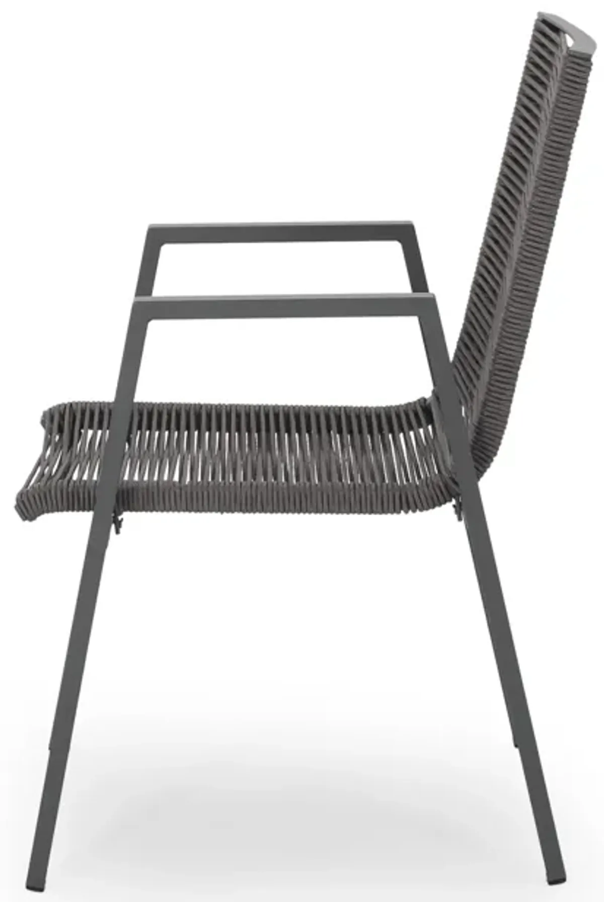 Teny Outdoor Dining Chair Set of 2, Dark Gray Metal. Woven Rope Seat Back - Benzara