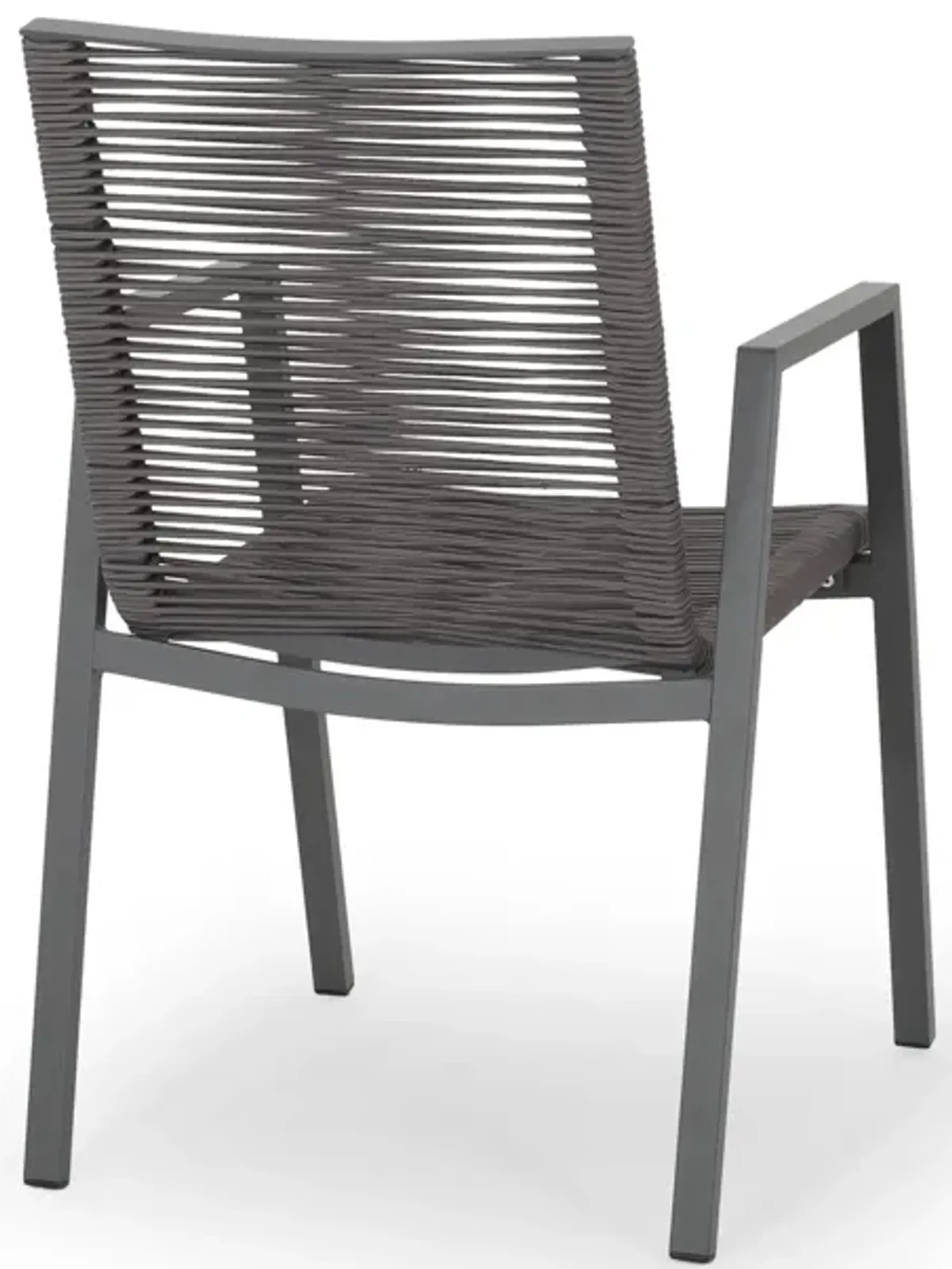 Teny Outdoor Dining Chair Set of 2, Dark Gray Metal. Woven Rope Seat Back - Benzara