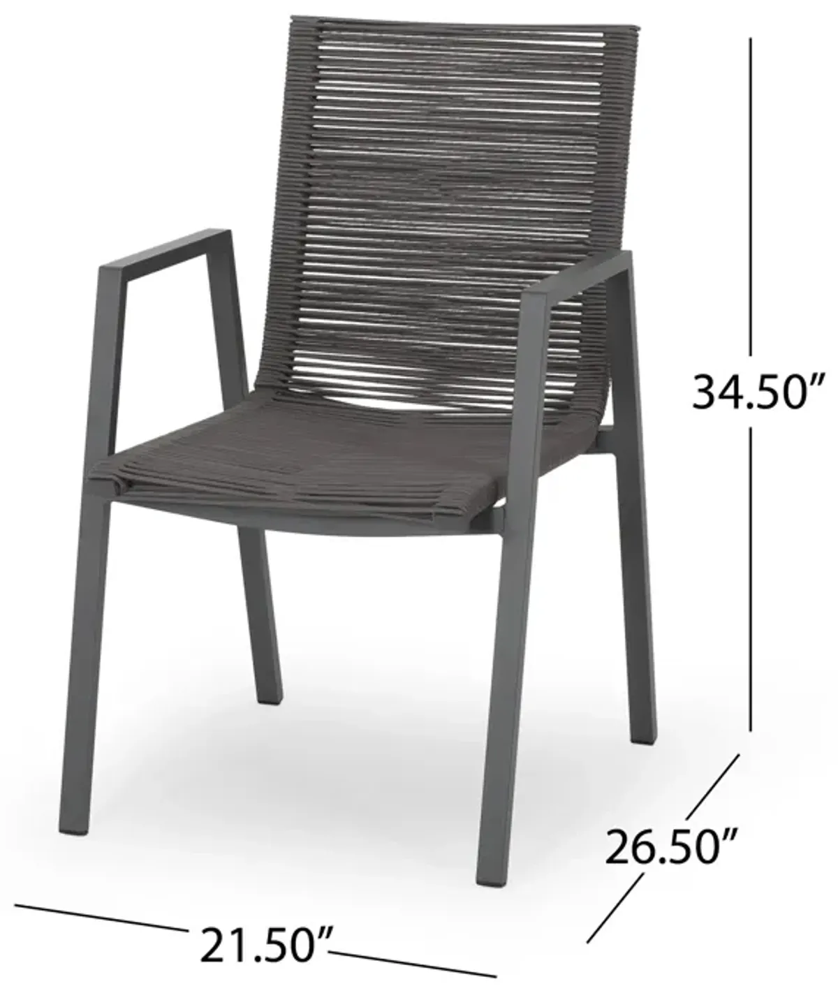 Teny Outdoor Dining Chair Set of 2, Dark Gray Metal. Woven Rope Seat Back - Benzara