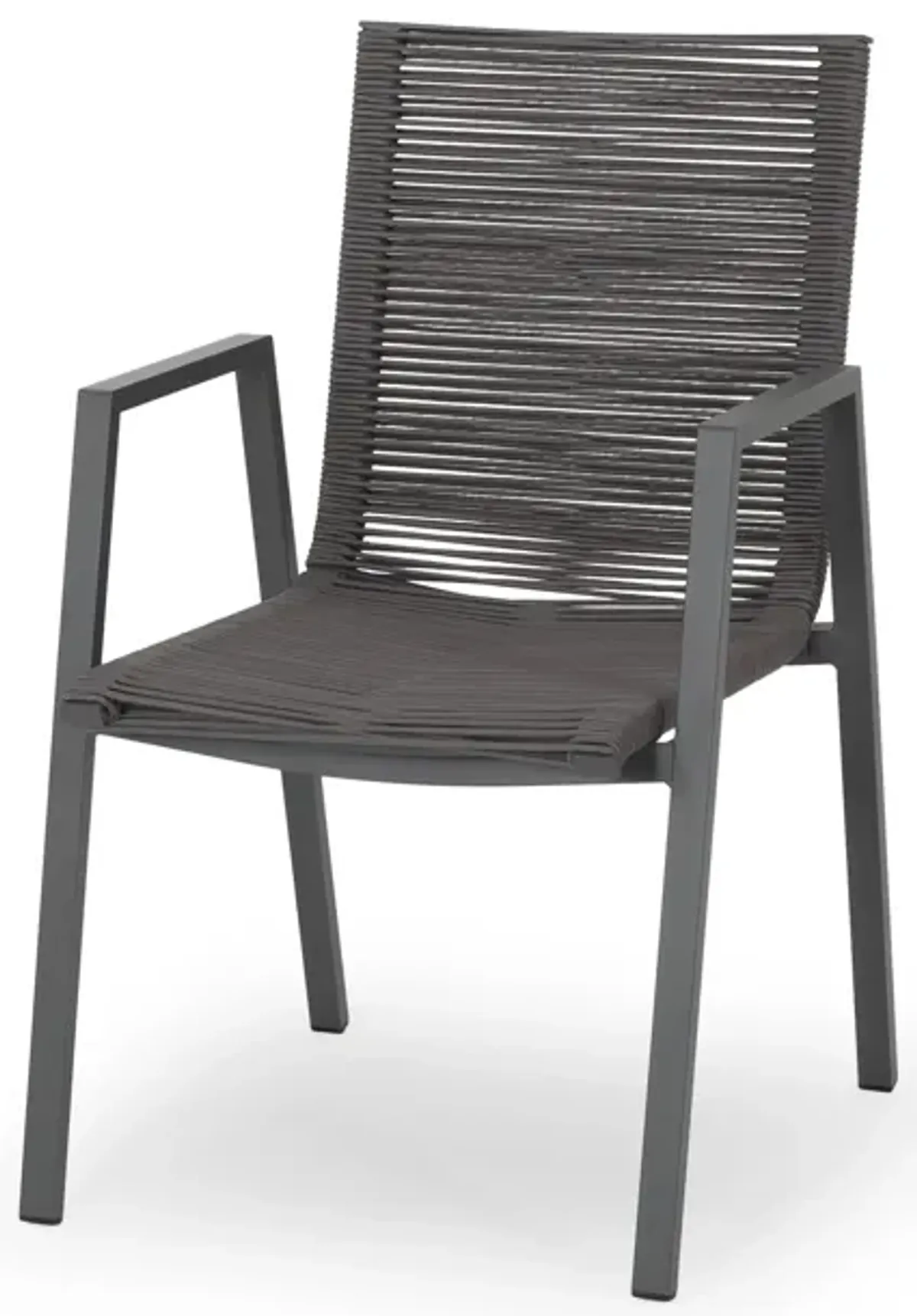 Teny Outdoor Dining Chair Set of 2, Dark Gray Metal. Woven Rope Seat Back - Benzara