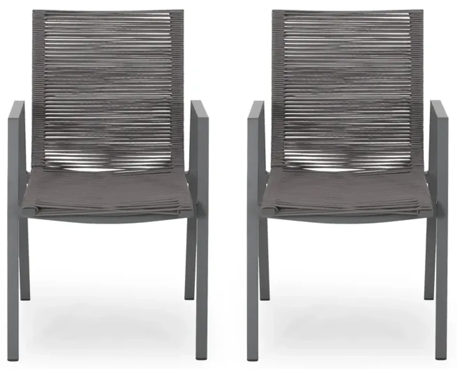 Teny Outdoor Dining Chair Set of 2, Dark Gray Metal. Woven Rope Seat Back - Benzara