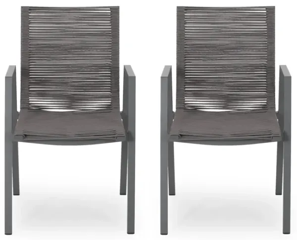Teny Outdoor Dining Chair Set of 2, Dark Gray Metal. Woven Rope Seat Back - Benzara