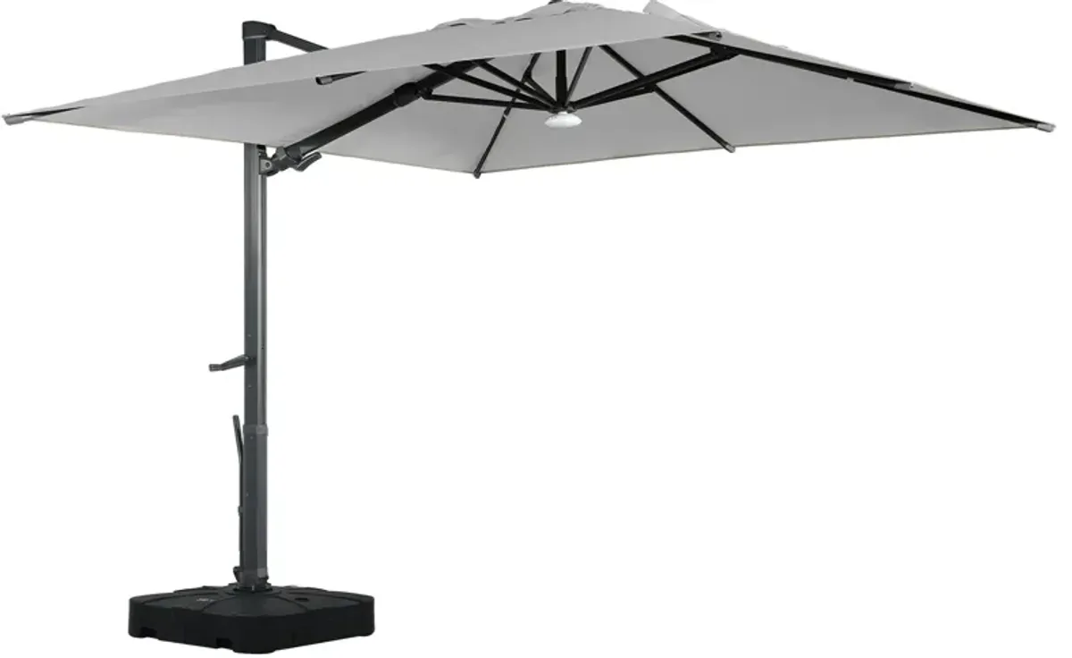 10 ft 360° Rotation Square Cantilever Patio Umbrella with BaseandBT in Gray