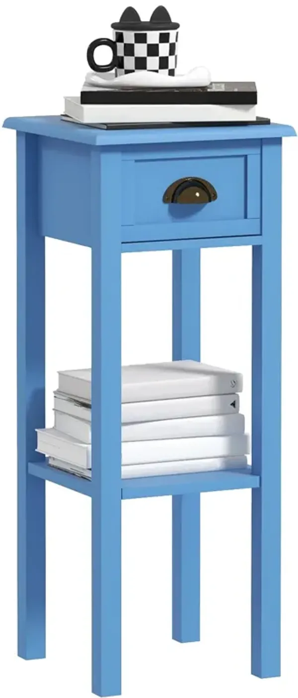 HOMCOM 2-Tier Side Table with Drawer, Narrow End Table with Bottom Shelf, for Living Room, Set of 1, Light Blue