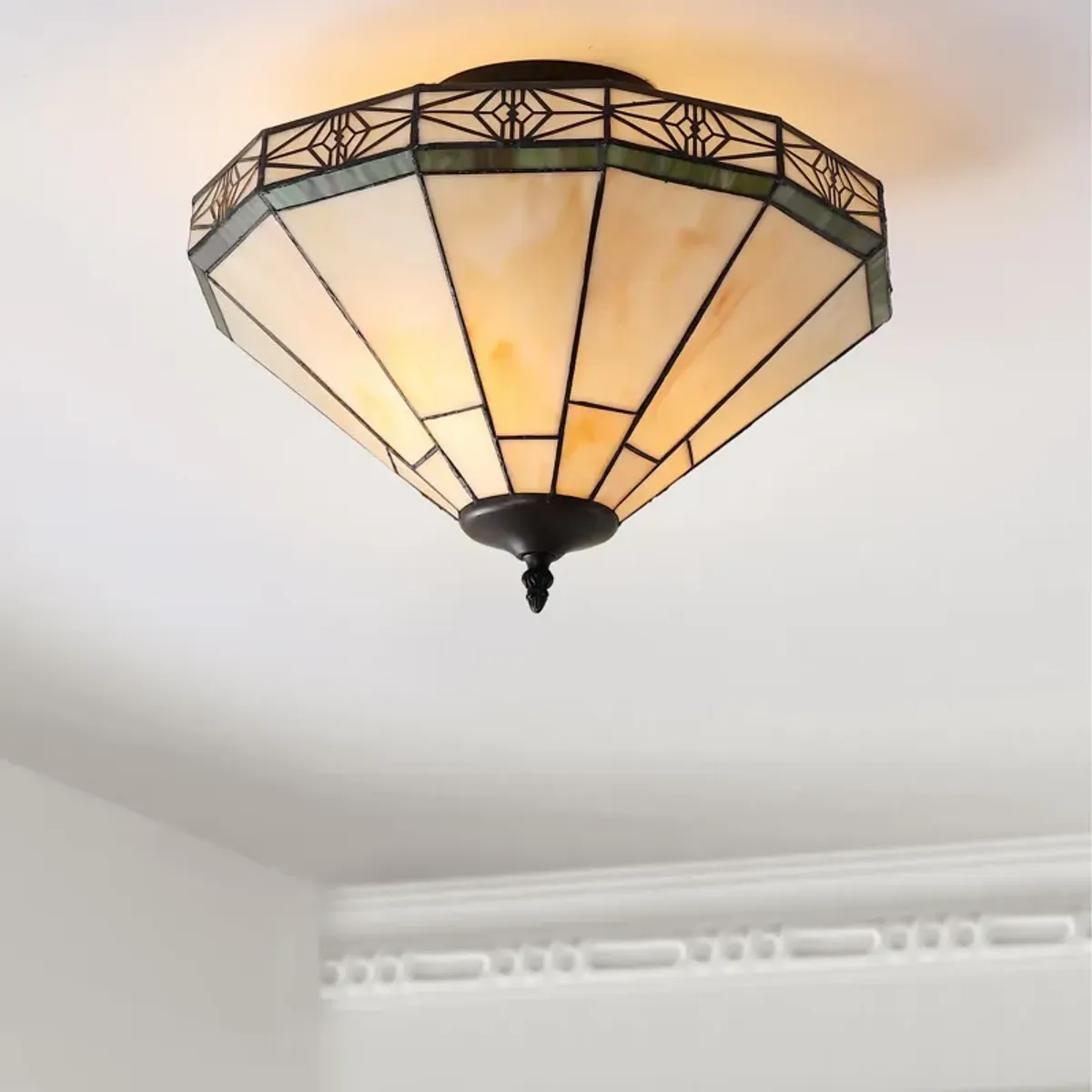 Jasmine Tiffany-Style Glass/Metal LED Semi-Flush Mount