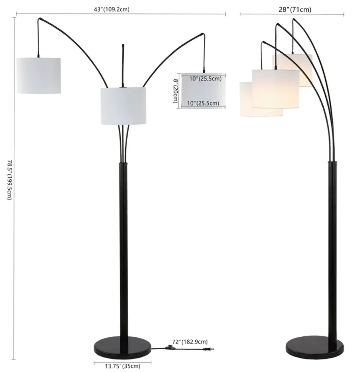 Barrie 3-Light Mid-Century Modern Head-Adjustable Iron LED Arc Floor Lamp