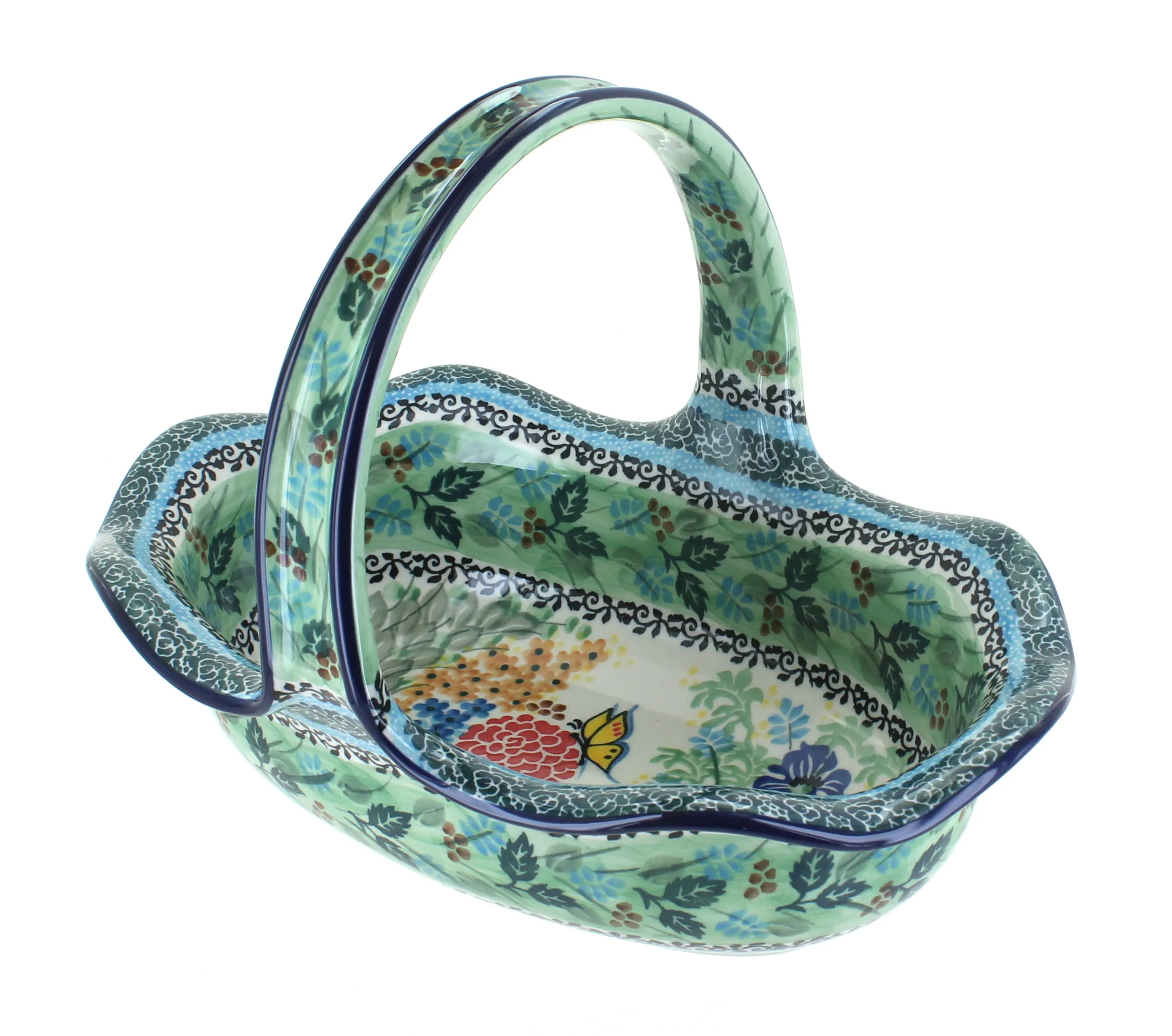 Blue Rose Polish Pottery Hummingbird Basket