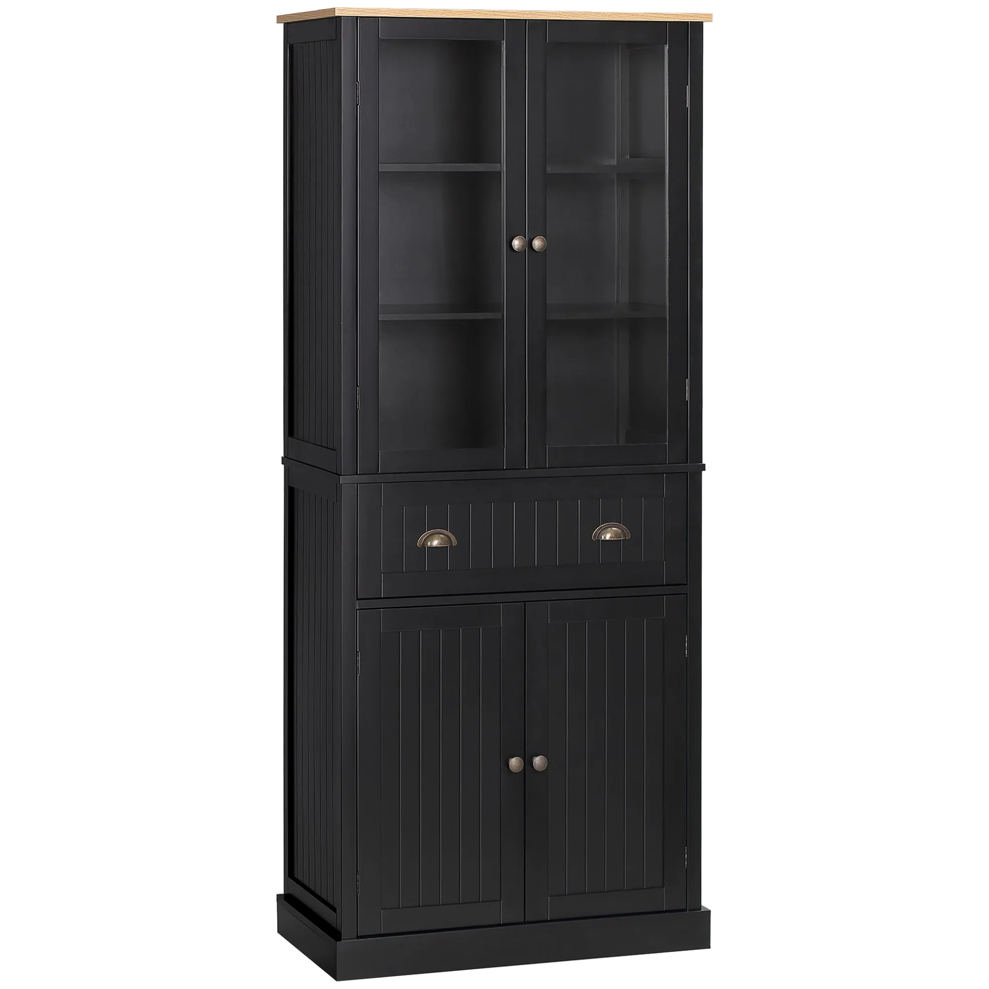 Freestanding Kitchen Pantry, 5-tier Storage Cabinet with Adjustable Shelves and Drawer for Living Room, Dining Room, Black