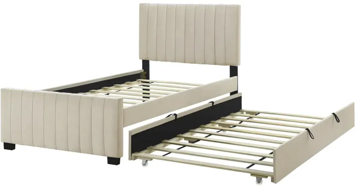 Merax Modern Upholstered Platform Bed with Trundle