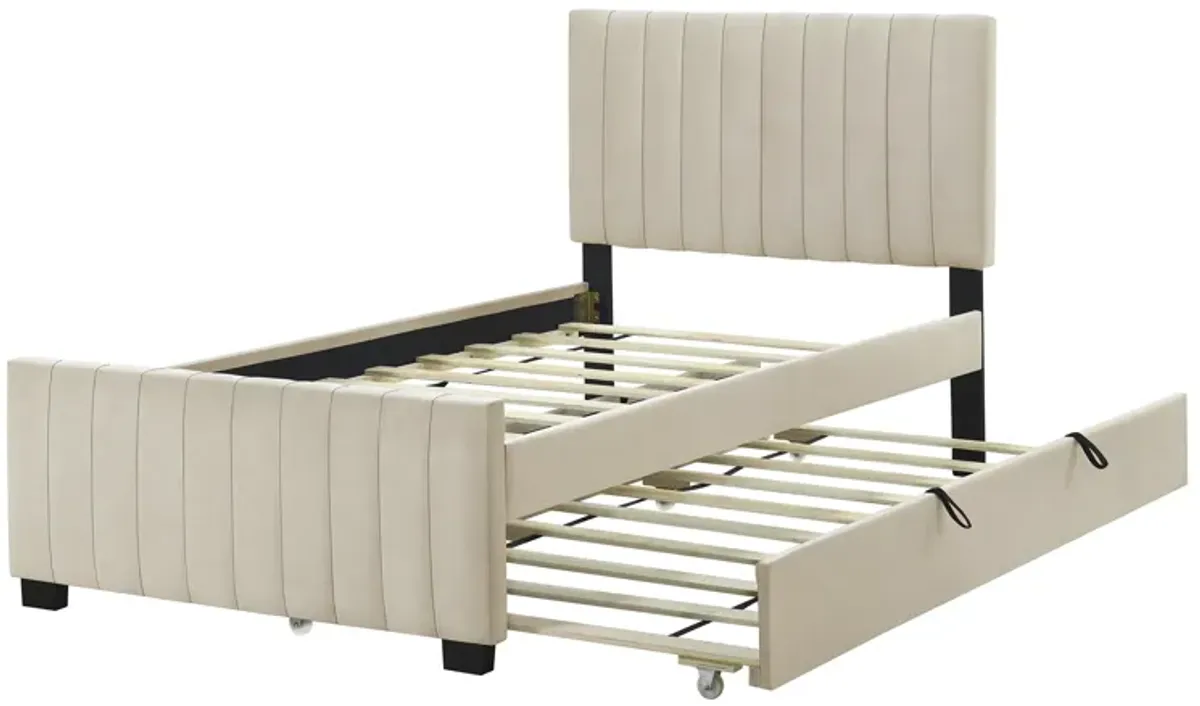 Merax Modern Upholstered Platform Bed with Trundle