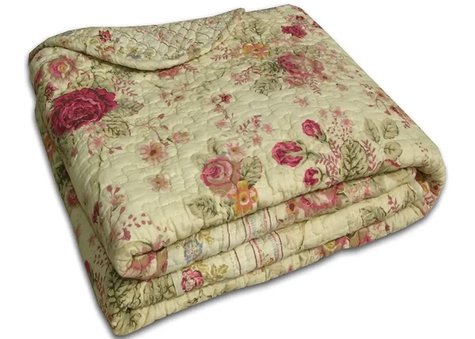 Hivvago Red Pink Gold Ecru Floral Roses Quilt Throw Blanket in 100% Cotton