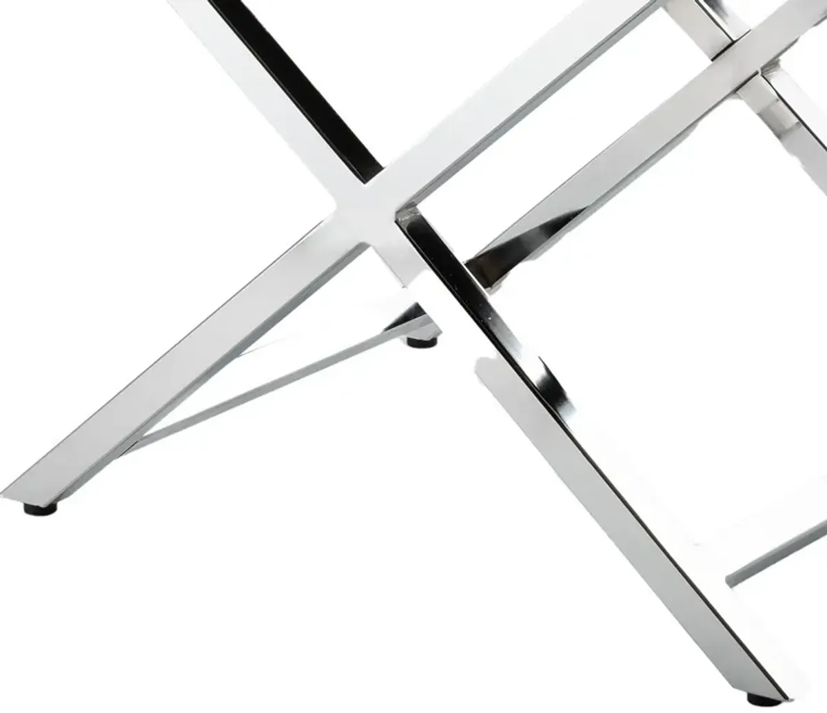 Myra 21 Inch Accent Stool, Black Faux Leather, Chrome Finished Cross Legs - Benzara