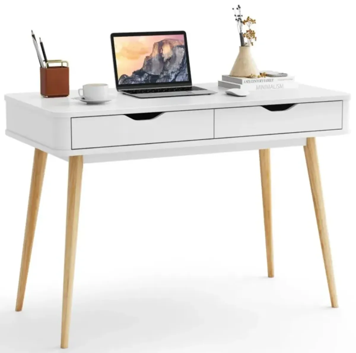 43.5 Inch Computer Desk with 2 Drawers for Small Spaces-White