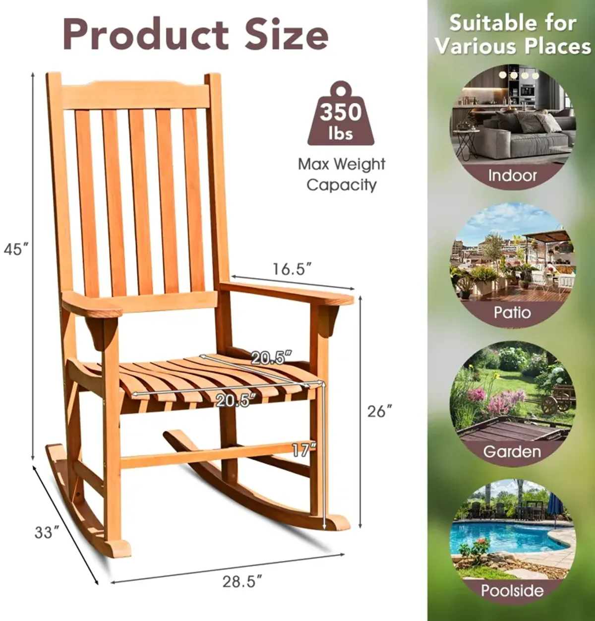 Outdoor Rocking Chair Single Rocker for Patio Deck