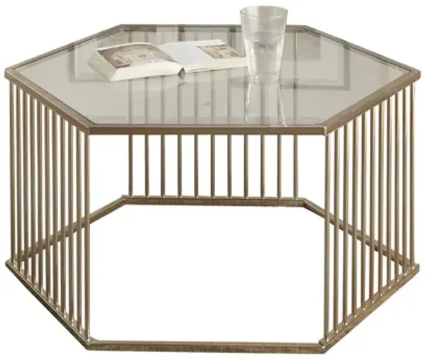 Hivvago 34" Champagne And Clear Glass And Metal Hexagon Coffee Table