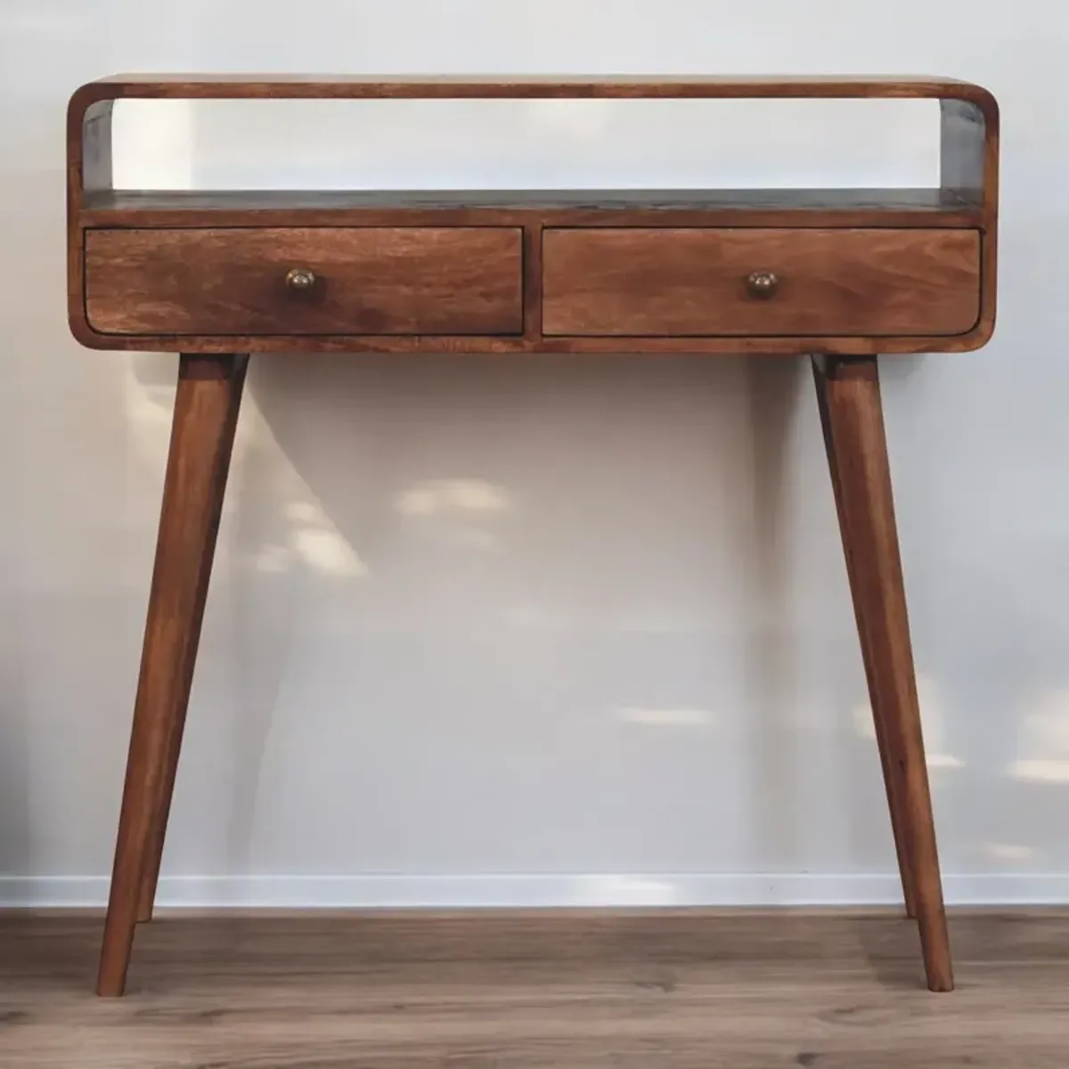 Artisan Furniture Solid Wood Curved Honey Caramel Console Table
