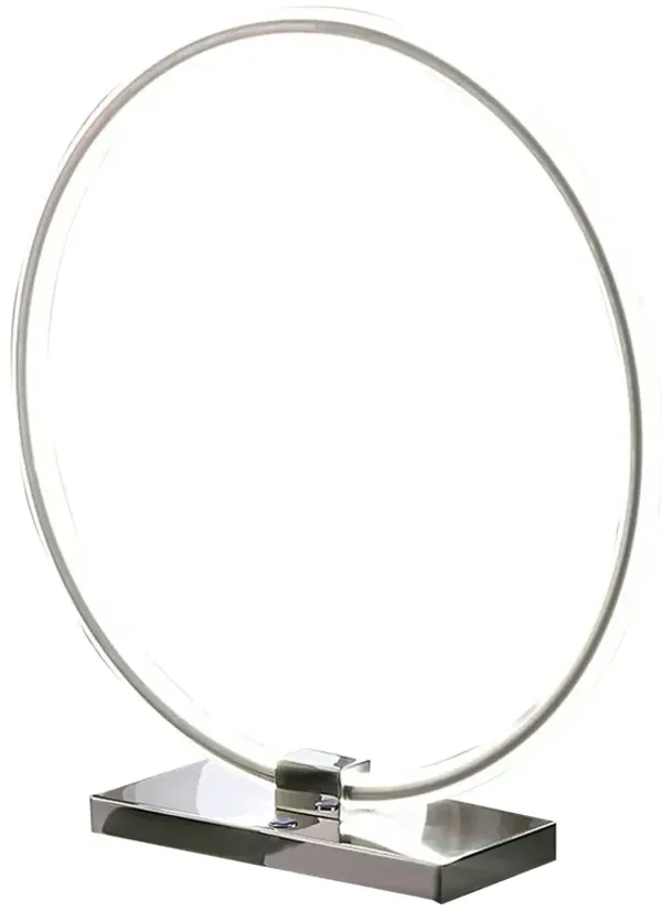 Sine 21 Inch Table Lamp, Modern Circle Ring LED, Sleek Silver Metal Base - Benzara