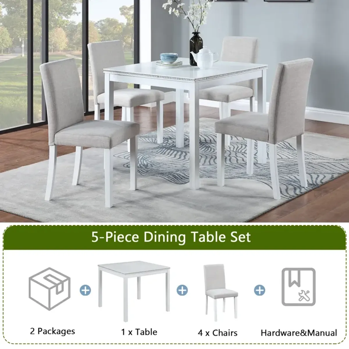 Merax 5 Pieces Wooden Dining Table Set