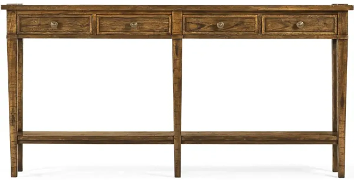 Country Walnut 4 Drawer Console Table