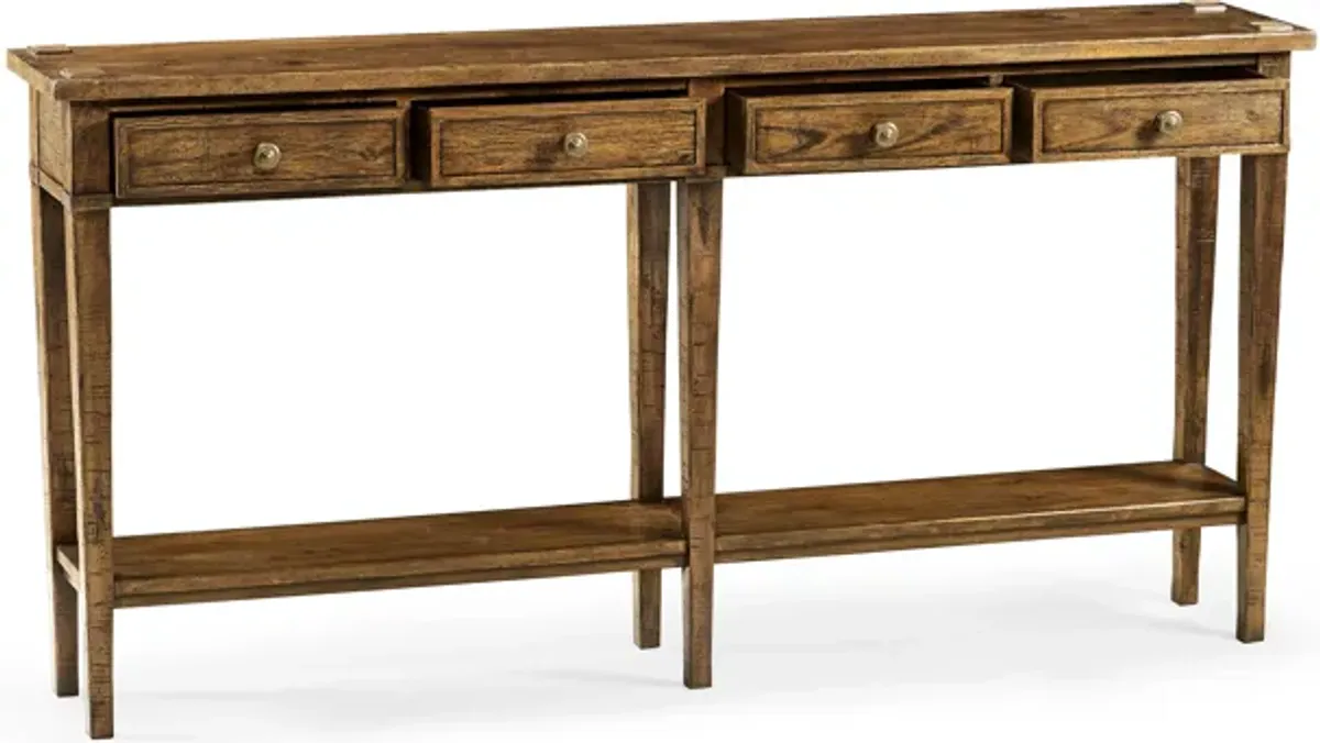 Country Walnut 4 Drawer Console Table