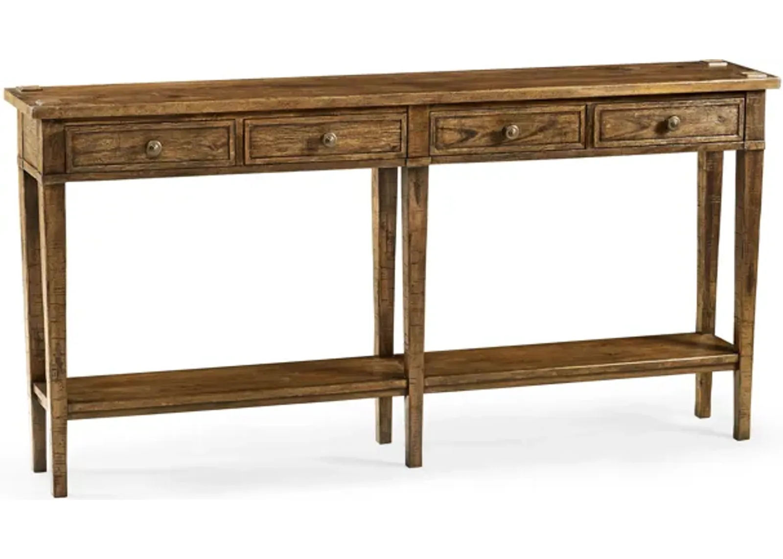 Country Walnut 4 Drawer Console Table