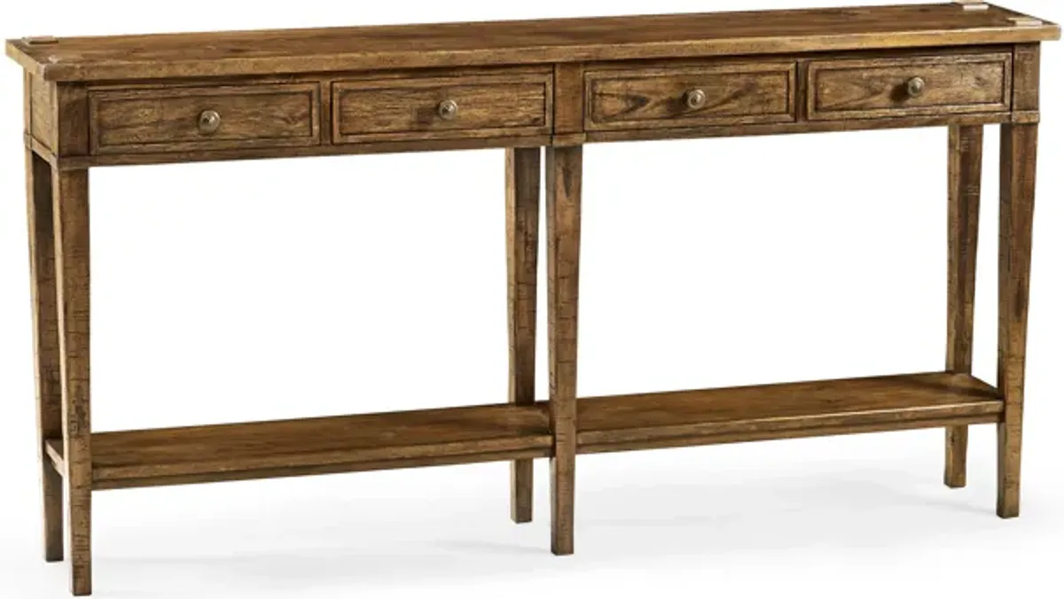 Country Walnut 4 Drawer Console Table