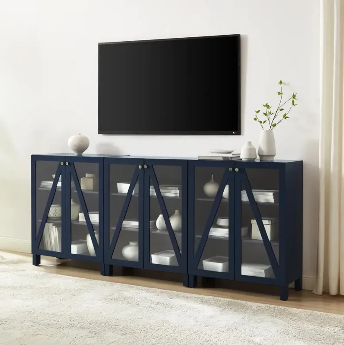 Cassai 3Pc Media Storage Cabinet Set Navy - 3 Storage Pantries