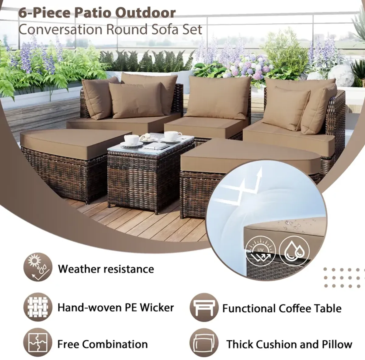 Merax Patio Outdoor Conversation Sofa Table Seating Set