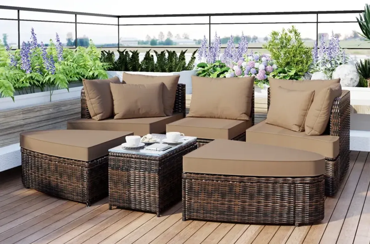 Merax Patio Outdoor Conversation Sofa Table Seating Set