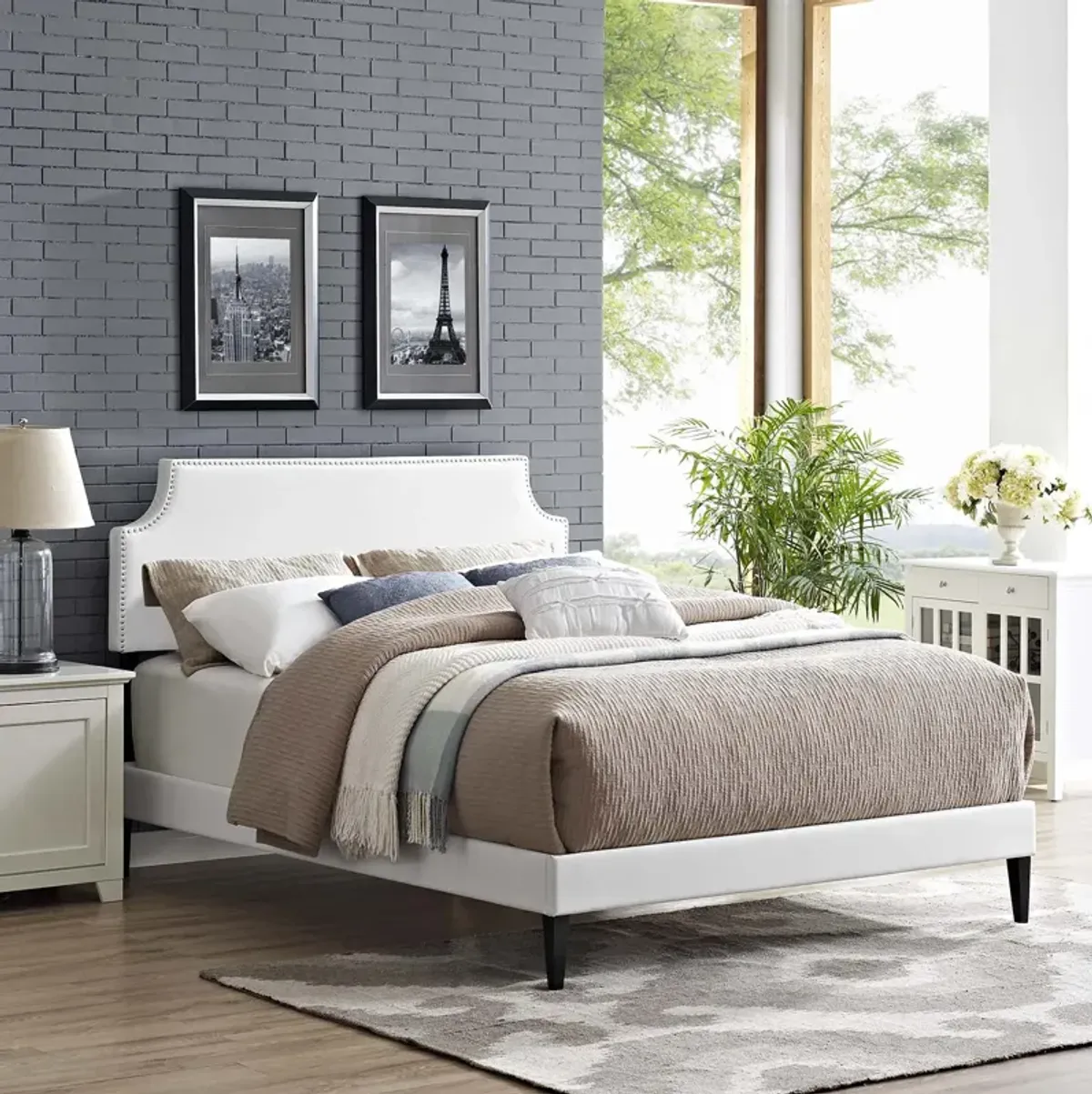 Modway - Corene Queen Vinyl Platform Bed with Squared Tapered Legs