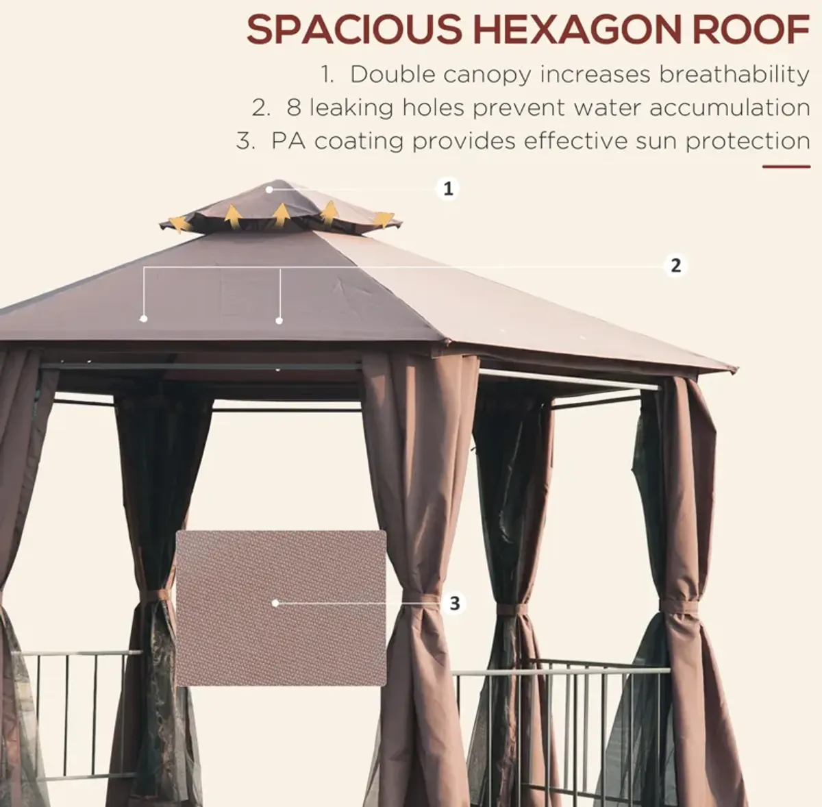 Coffee Outdoor Pavilion: 13'x13' Canopy with Curtains and Vented Roof