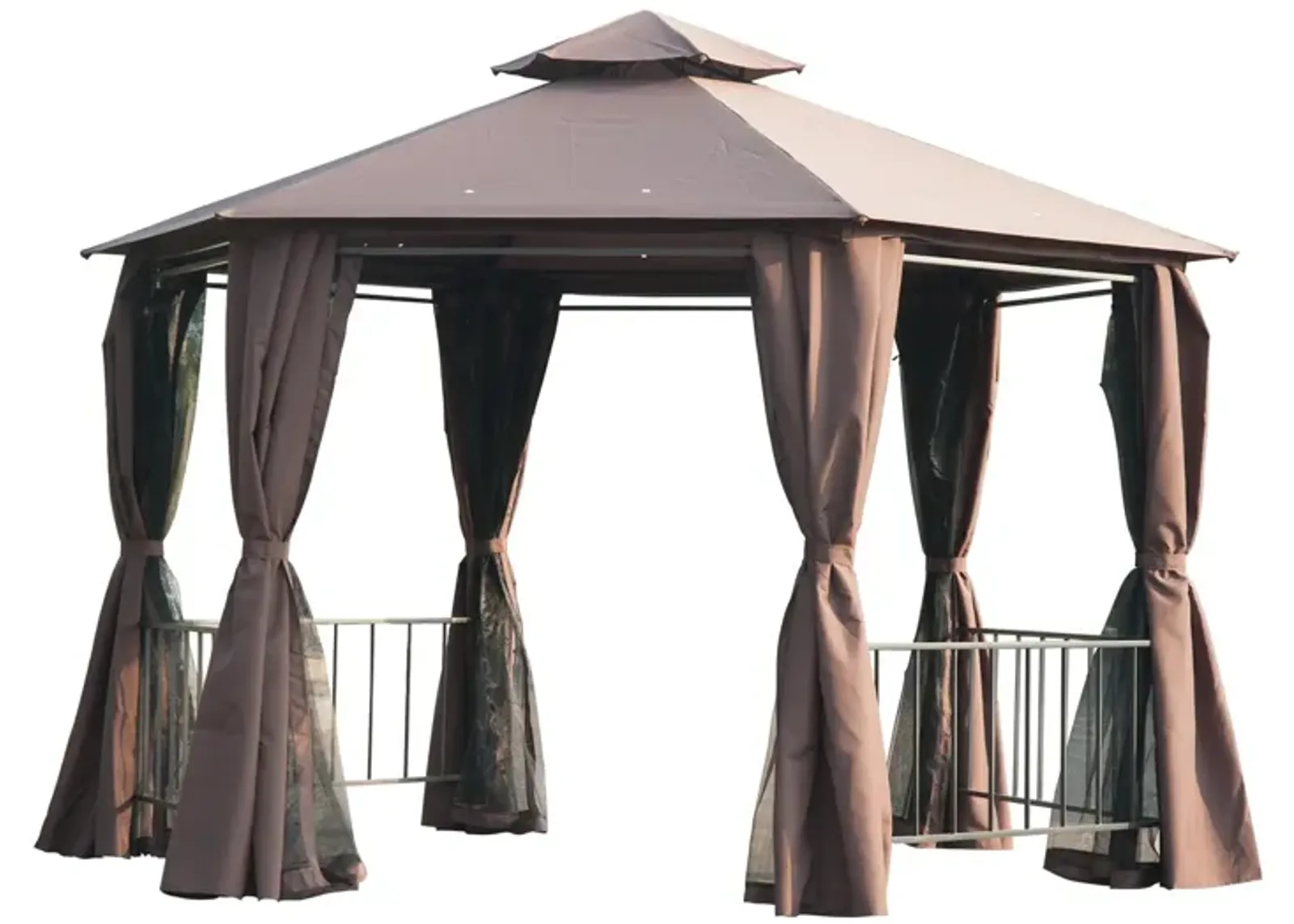 Coffee Outdoor Pavilion: 13'x13' Canopy with Curtains and Vented Roof