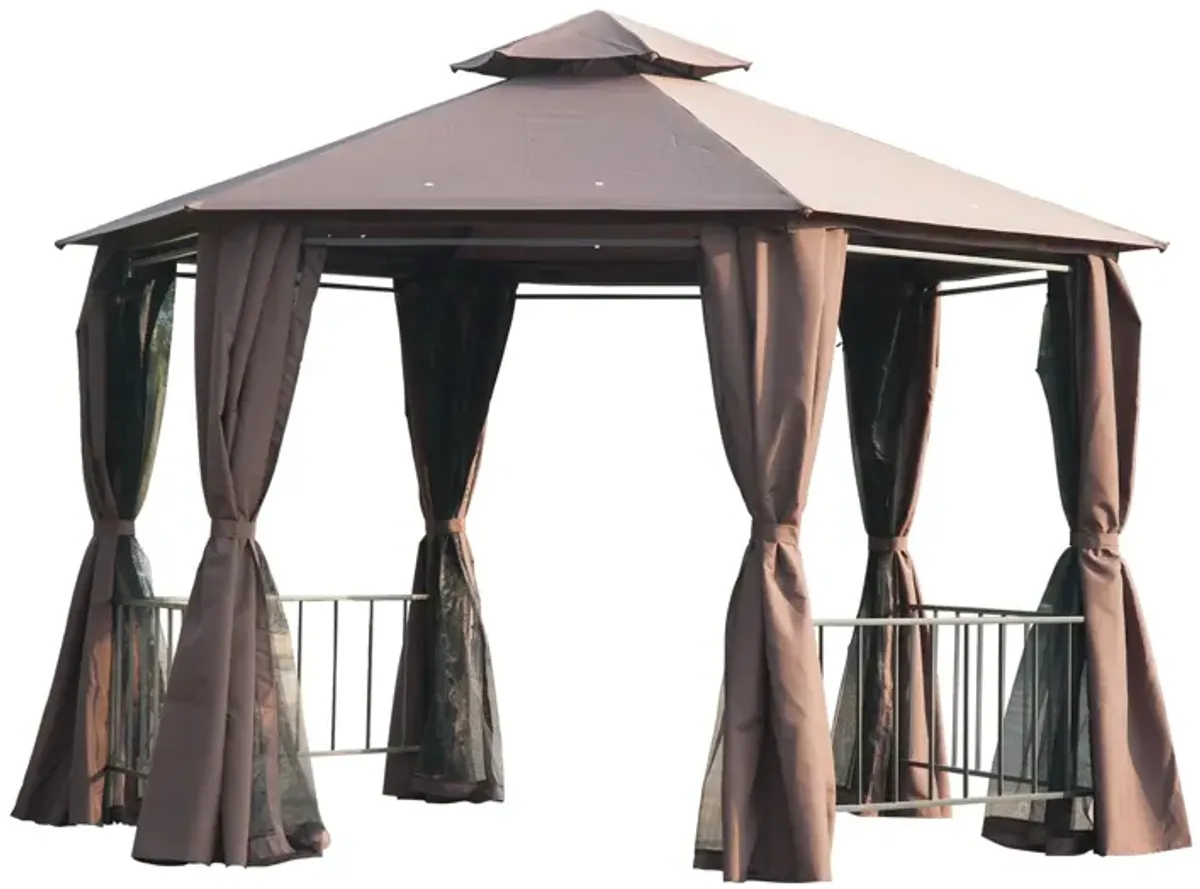 Coffee Outdoor Pavilion: 13'x13' Canopy with Curtains and Vented Roof